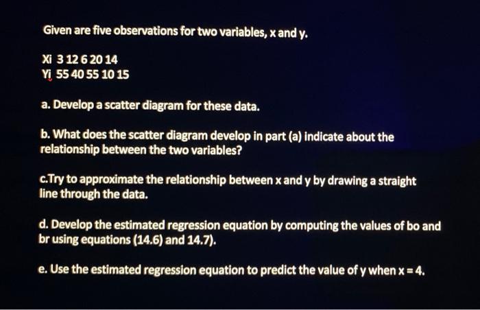 Given are five observations for two variables, x and y. Xi 3