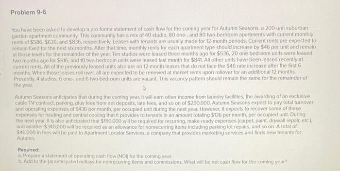 Problem 9-6 You have been asked to develop a pro forma statement