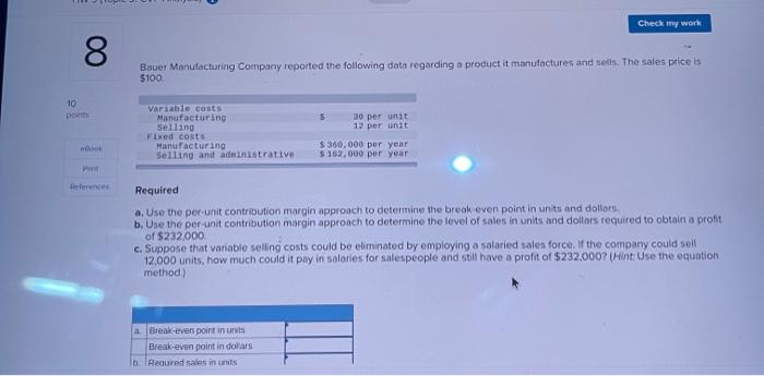 Check my work 10 points 8 eBook Pent References Bauer Manufacturing Company