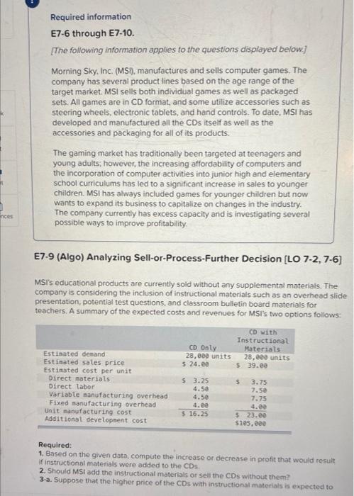 inces Required information E7-6 through E7-10. [The following information applies to the