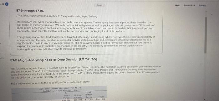 7.80 E7-6 through E7-10. St (The following information applies to the questions