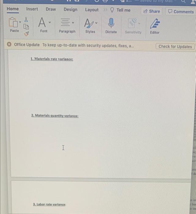 Updates 202SM2022: Name: Problem 1: Standard Costs (60) points: Starry Nights, Inc.