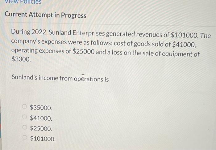 Polici Current Attempt in Progress During 2022, Sunland Enterprises generated revenues of