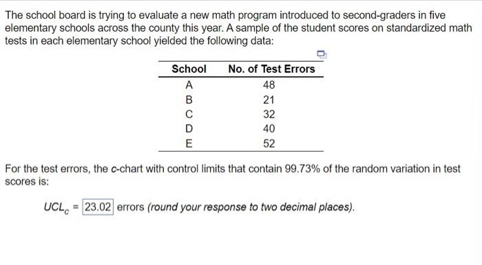 The school board is trying to evaluate a new math program introduced