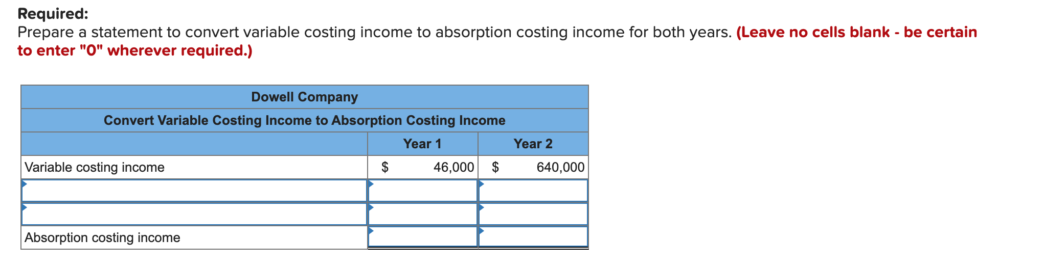 A2 Dowell Company produces a single product. Its income under variable costing