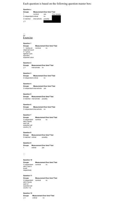 Each question is based on the following question master box: Groups Measurement