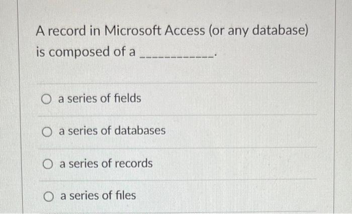 A record in Microsoft Access (or any database) is composed of a