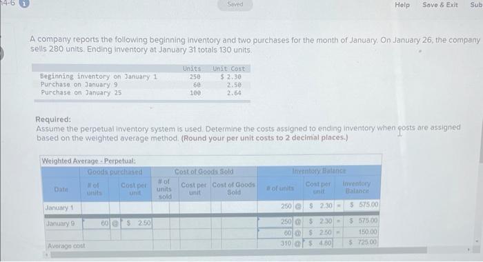4-6 1 Saved Help Save & Exit Sub A company reports the