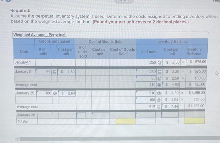 following beginning inventory and two purchases for the month of January. On