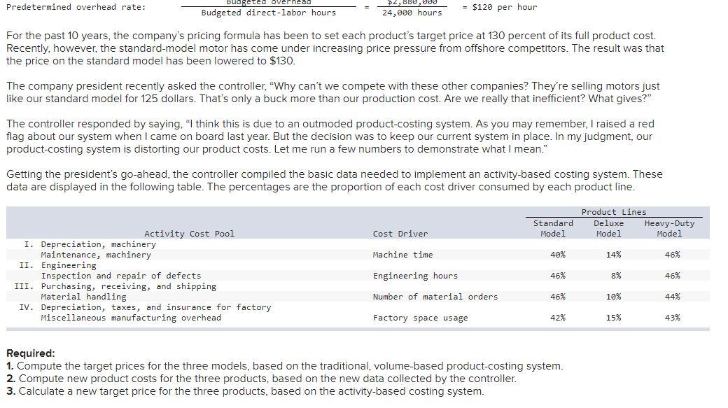 5-5) Morelli Electric Motor Corporation manufactures electric motors for commercial use. The