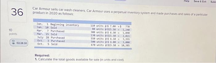 Help Save & Exit Subm 36 Car Armour sells car wash cleaners.