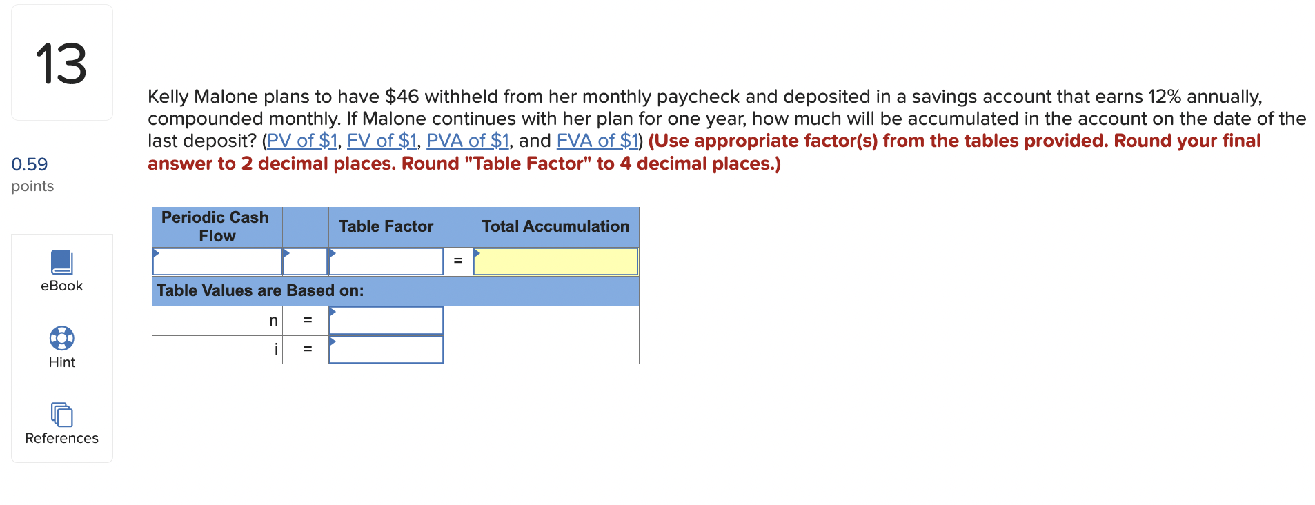13 0.59 points Kelly Malone plans to have $46 withheld from her