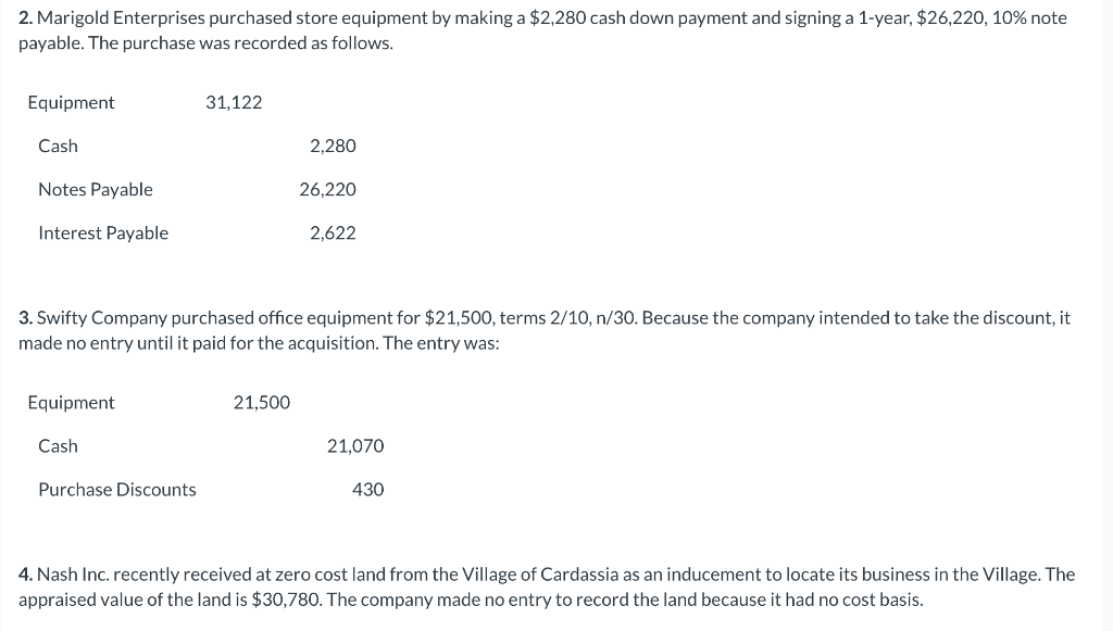 1. Concord Industries Inc. acquired land, buildings, and equipment from a bankrupt