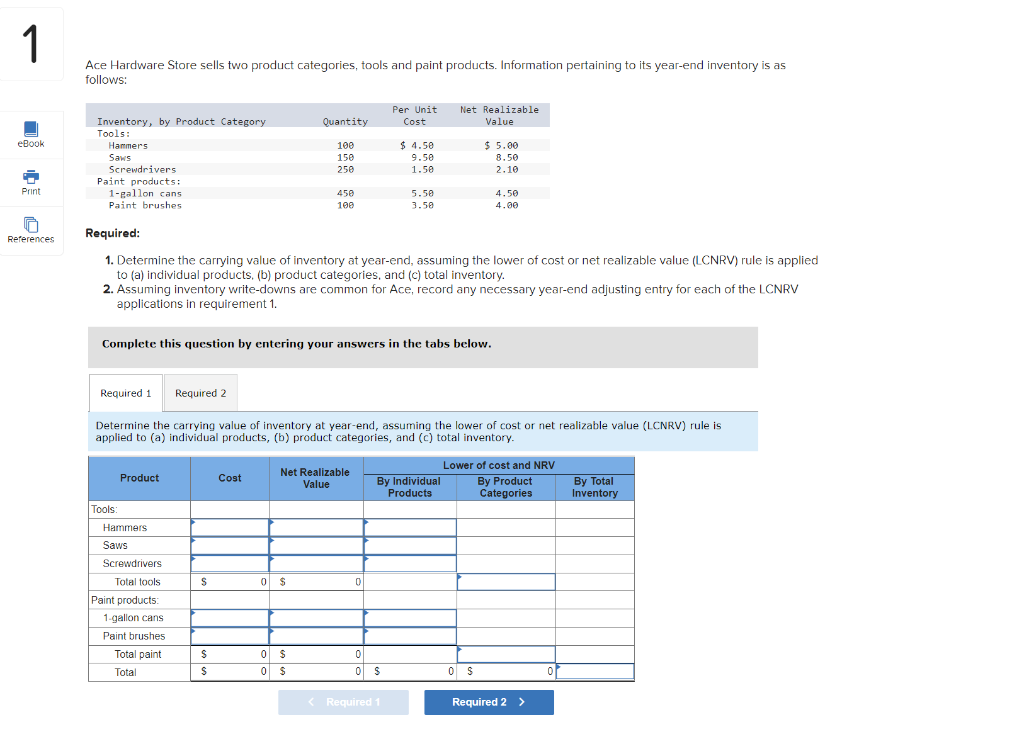 1 Ace Hardware Store sells two product categories, tools and paint products.