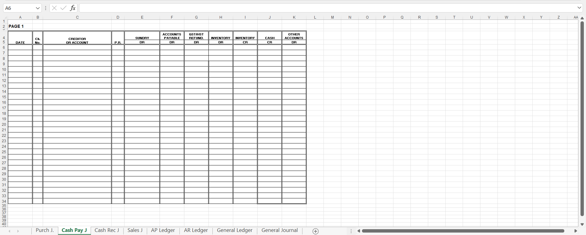 Credit DR CR Balance 29 Purch J. Cash Pay J Cash Rec