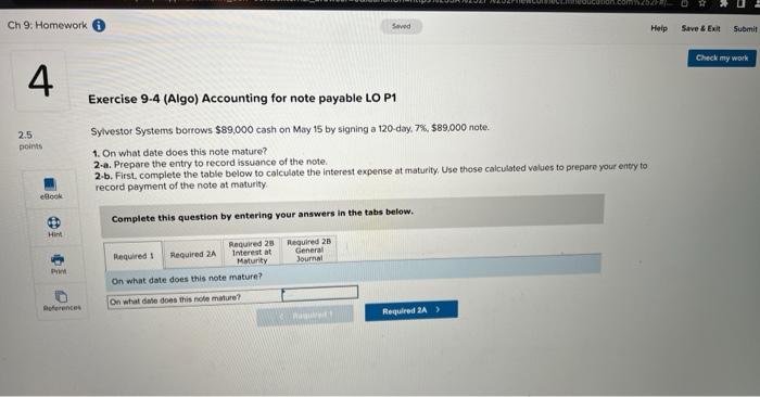 Ch 9: Homework 4 2.5 points Saved eBook Hint 14 10 References