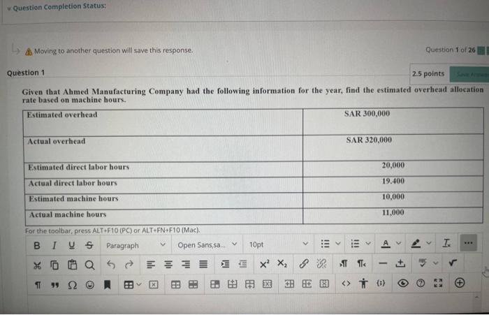Question Completion Status: Moving to another question will save this response. Question