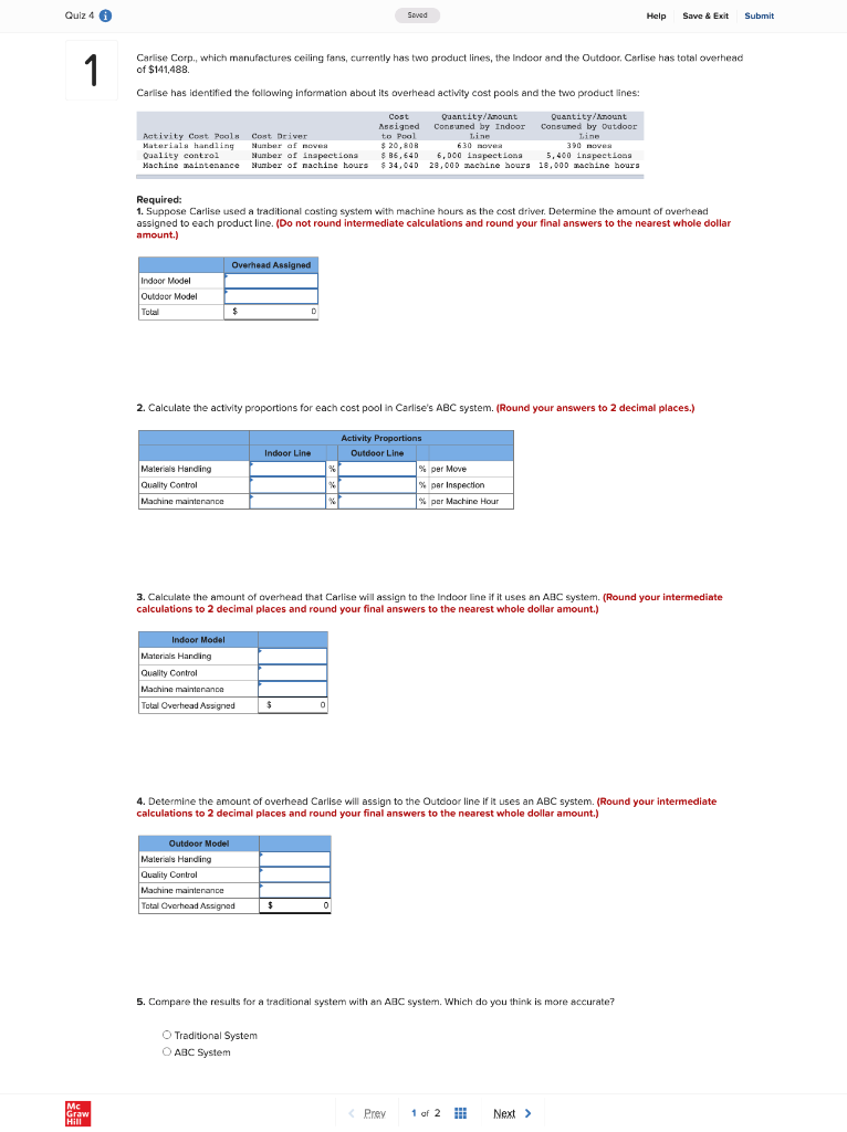 Quiz 4 Mc 1 Graw Hill Saved Help Save & Exit Submit