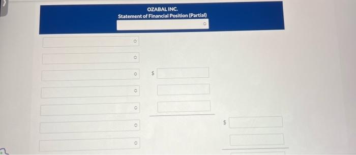 OZABAL INC. Statement of Financial Position (Partial) 0 0 0 0