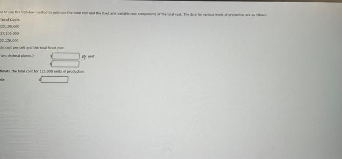 cost. The data for various levels of production are as follows UnitsProduct