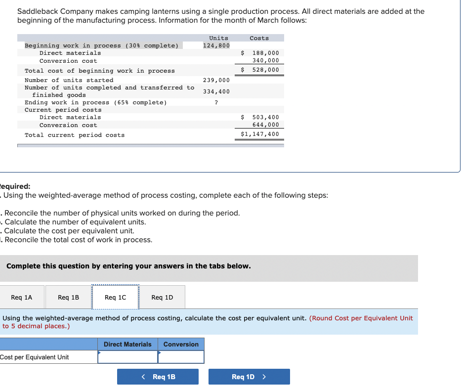 the month of March follows: Beginning work in process (30% complete) Units