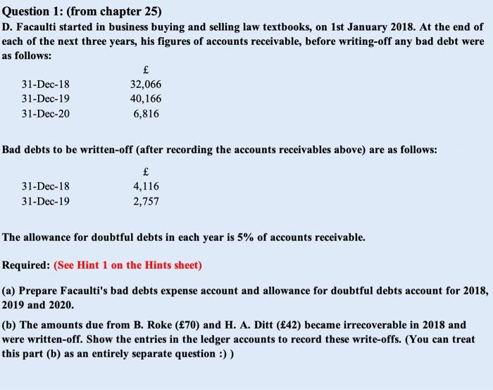 Question 1: (from chapter 25) D. Facaulti started in business buying and