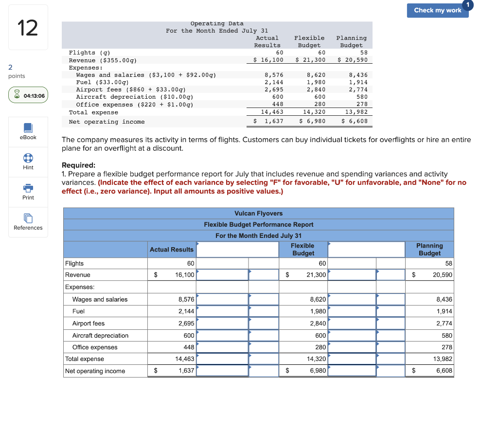 Check my work 12 2 points 04:13:06 eBook 101 Hint Print Flights