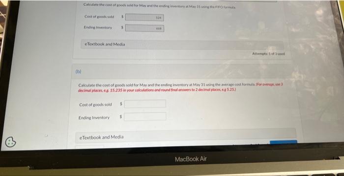 system. Its records show the following for the month of May Unit