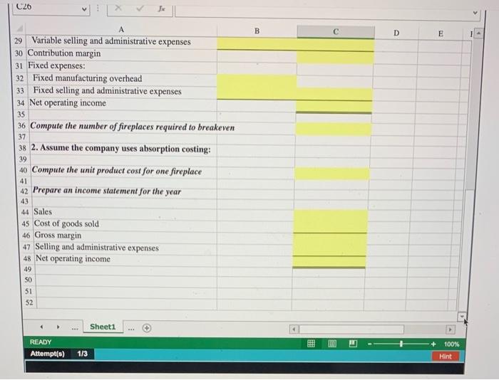 absorption costing report. Use the information included in the Excel Simulation and