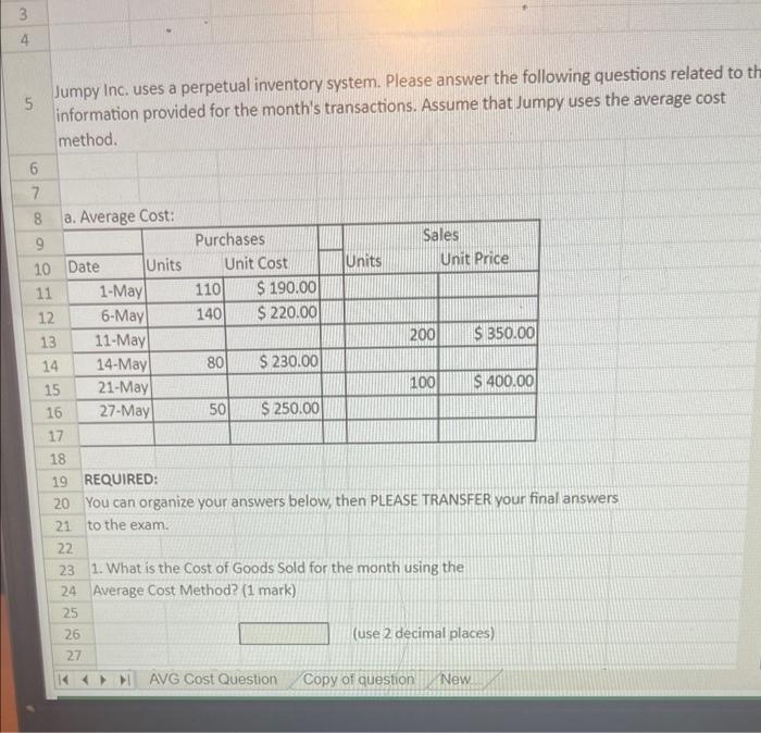 3 4 5 Jumpy Inc. uses a perpetual inventory system. Please answer