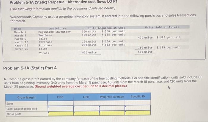 Problem 5-1A (Static) Perpetual: Alternative cost flows LO P [The following information