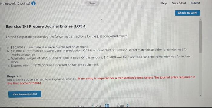 Homework (5 points) Saved Help Save & Exit Submit Check my work