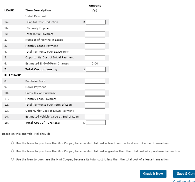 To Lease or To Buy? A car buyer has two financing alternatives: