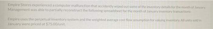 Empire Stores experienced a computer malfunction that accidently wiped out some of