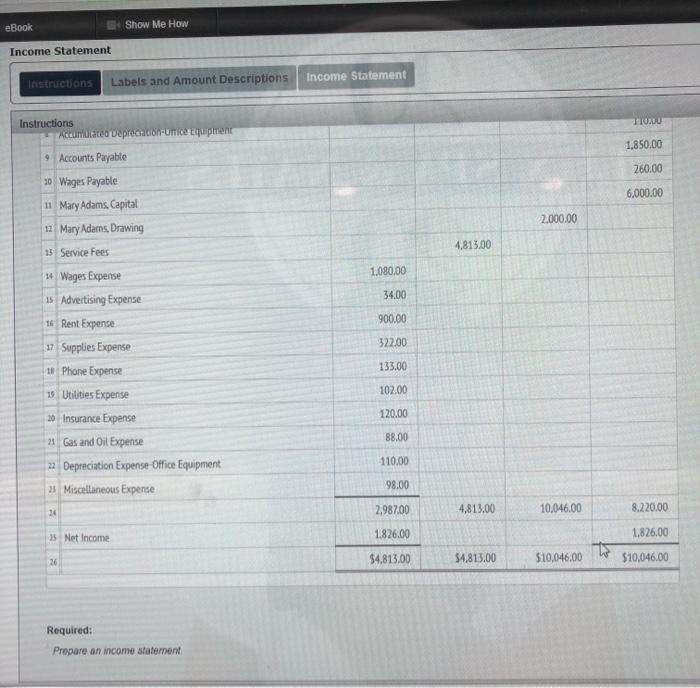 Income Statement tructions 2 Cash Accounts Receivable Supplies Prepaid Insurance ACCOUNT TITLE