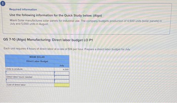 Required information Use the following information for the Quick Study below. (Algo)