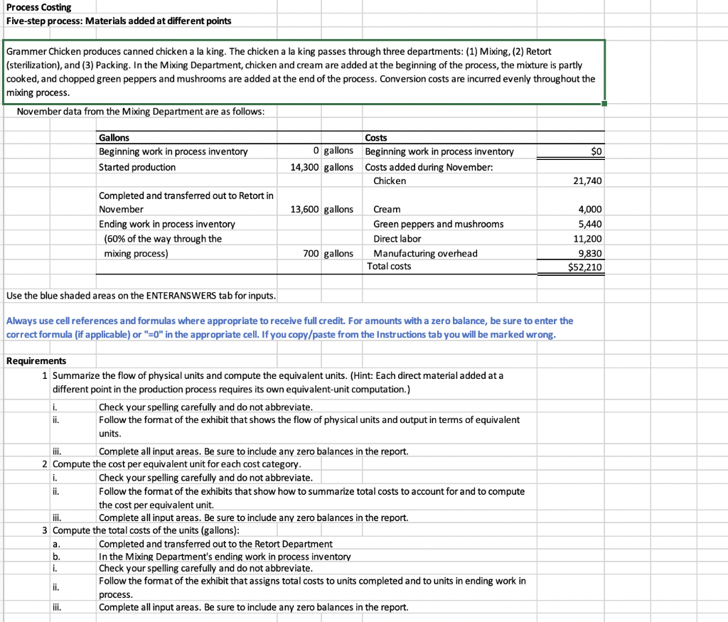 Process Costing Five-step process: Materials added at different points Grammer Chicken produces