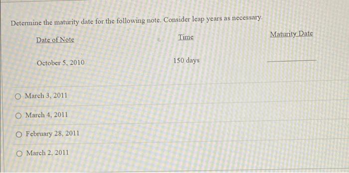 Determine the maturity date for the following note. Consider leap years as