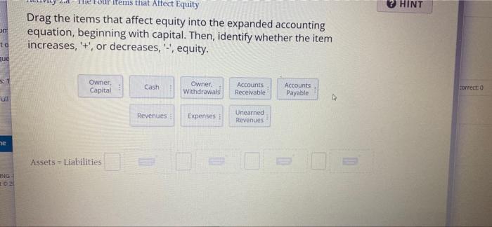 om to que s1 Items that Affect Equity Drag the items that