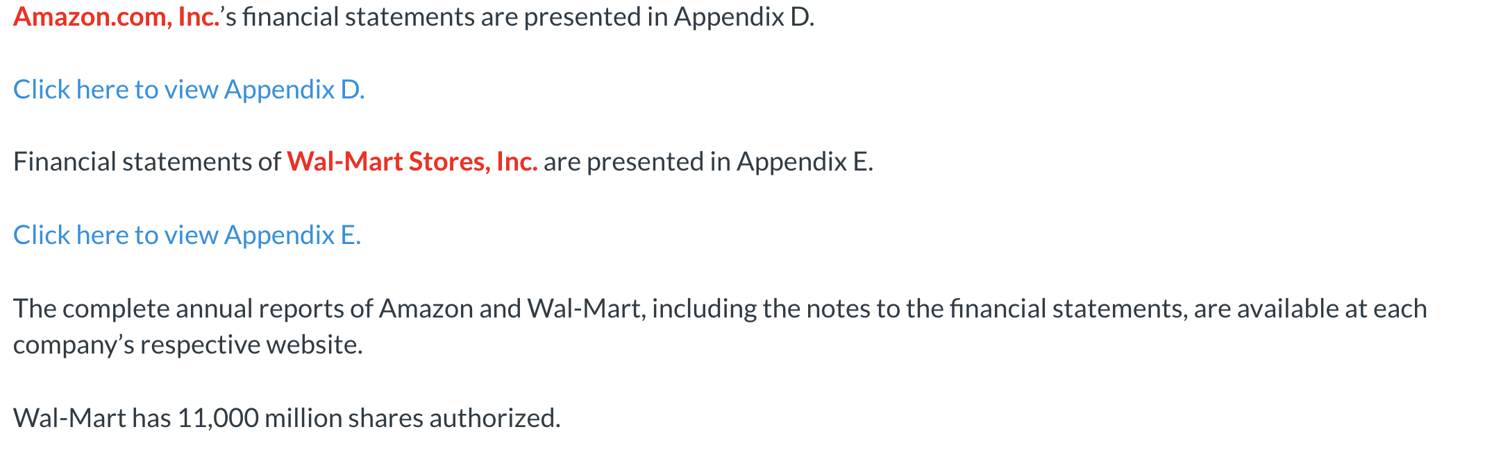 Amazon.com, Inc.'s financial statements are presented in Appendix D. Click here to