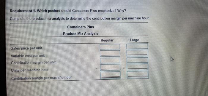 mix analysis to determine the contribution margin per machine hour Containers Plus