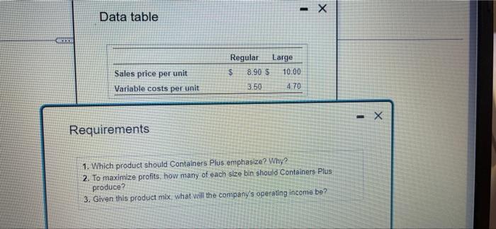 Product Mix Analysis Regular Large Sales price per unt Variable cost par