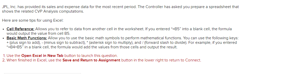 JPL, Inc. has provided its sales and expense data for the most