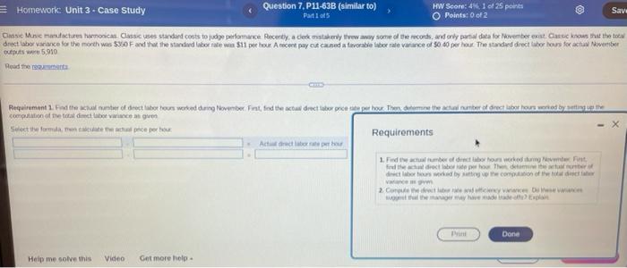 Homework: Unit 3. Case Study Question 7, P11-63B (similar to) Part 1