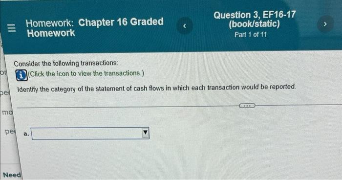 Homework: Chapter 16 Graded Homework Question 3, EF16-17 (book/static) Part 1 of