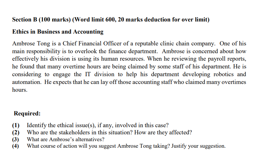 Section B (100 marks) (Word limit 600, 20 marks deduction for over