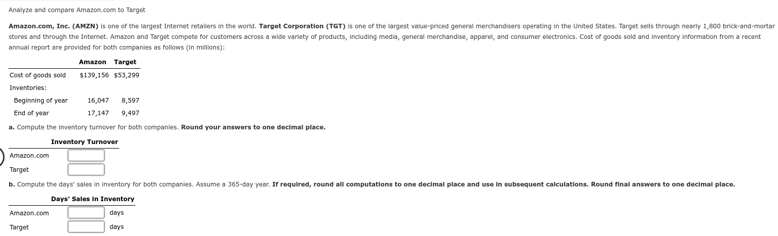 Analyze and compare Amazon.com to Target Amazon.com, Inc. (AMZN) is one of
