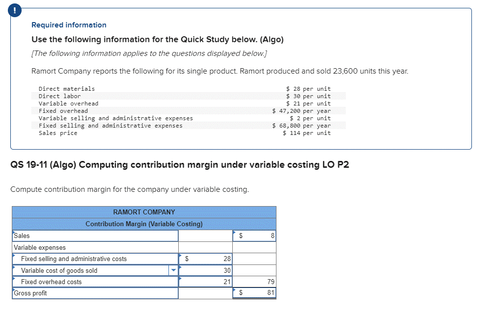 Required information Use the following information for the Quick Study below. (Algo)