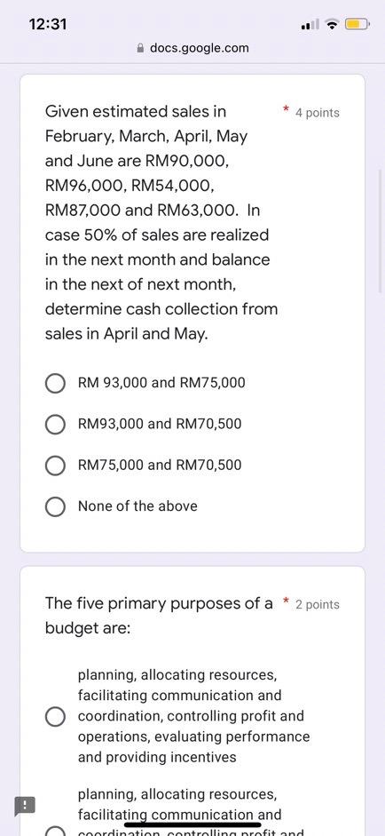 following sales figures for the next four months. April RM250,000 May |