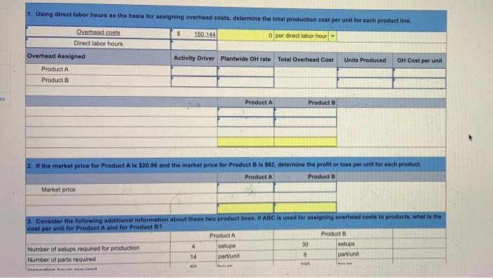 following data for two products of Gitano Manufacturing. (Loss amounts should be